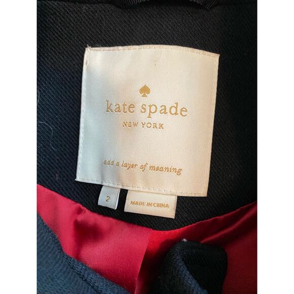 Kate Spade Wool Black Winter Fall Pea Coat Bow on Back - Picture 10 of 13
